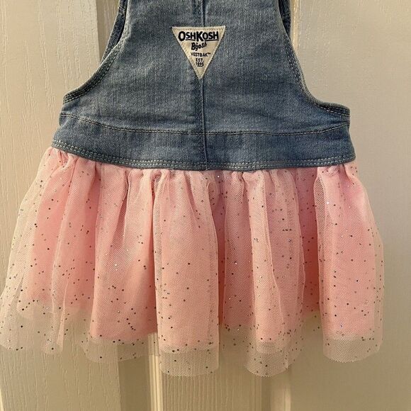 Oshkosh B'gosh Unicorn Overall Dress Pink Tulle Vestbak Denim Girls SZ 12 Months - Picture 9 of 9